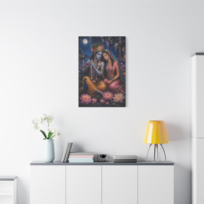 Radha and Krishna Moonlit Lotus Garden Wall Art & Canvas Print