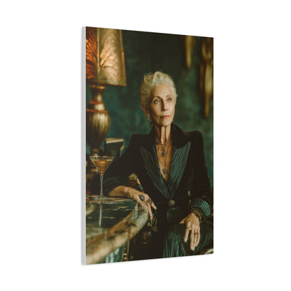 Silver-Haired Woman Martini Portrait Wall Art & Canvas Print