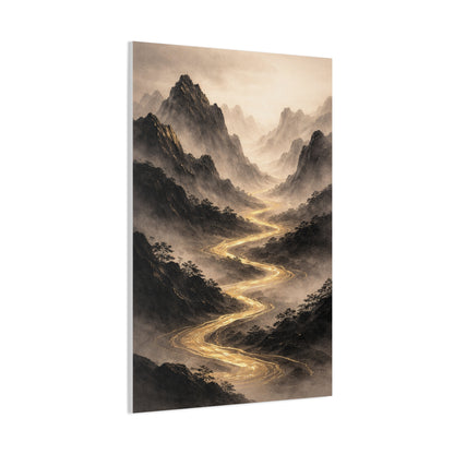 Gold River Mountain Landscape Wall Art & Canvas Print