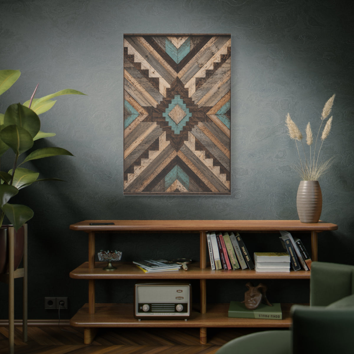 Reclaimed Wood Aztec Geometric Panel Wall Art & Canvas Print