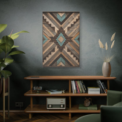Reclaimed Wood Aztec Geometric Panel Wall Art & Canvas Print