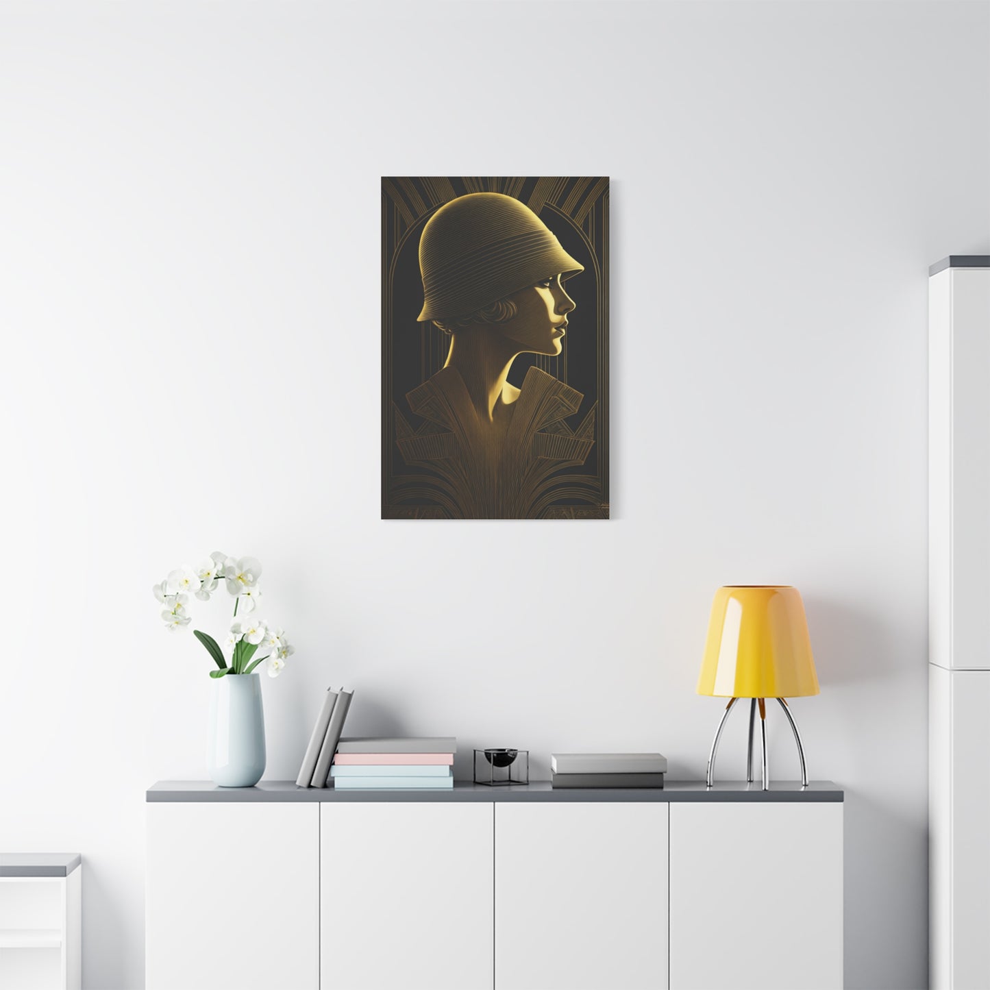 Golden Deco Profile Woman Wall Art & Canvas Prints