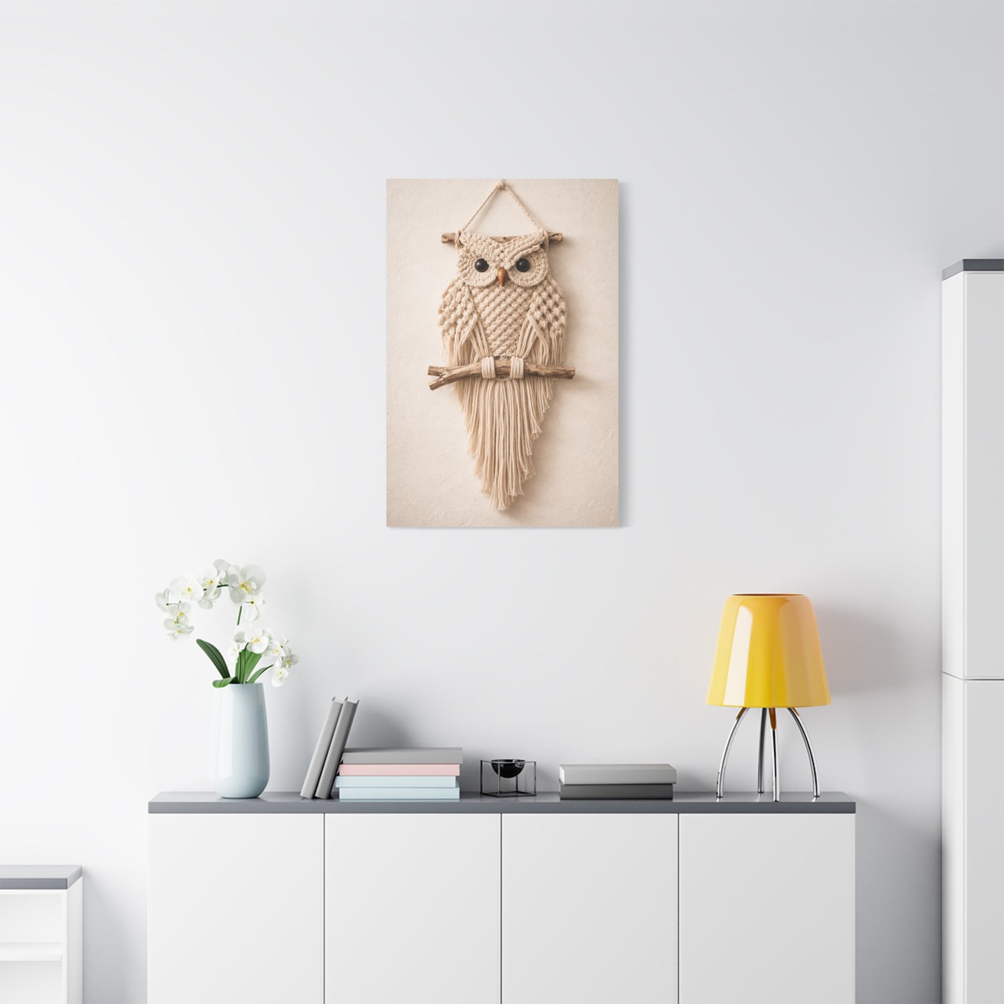 Boho Macrame Owl Textile Wall Art & Canvas Print