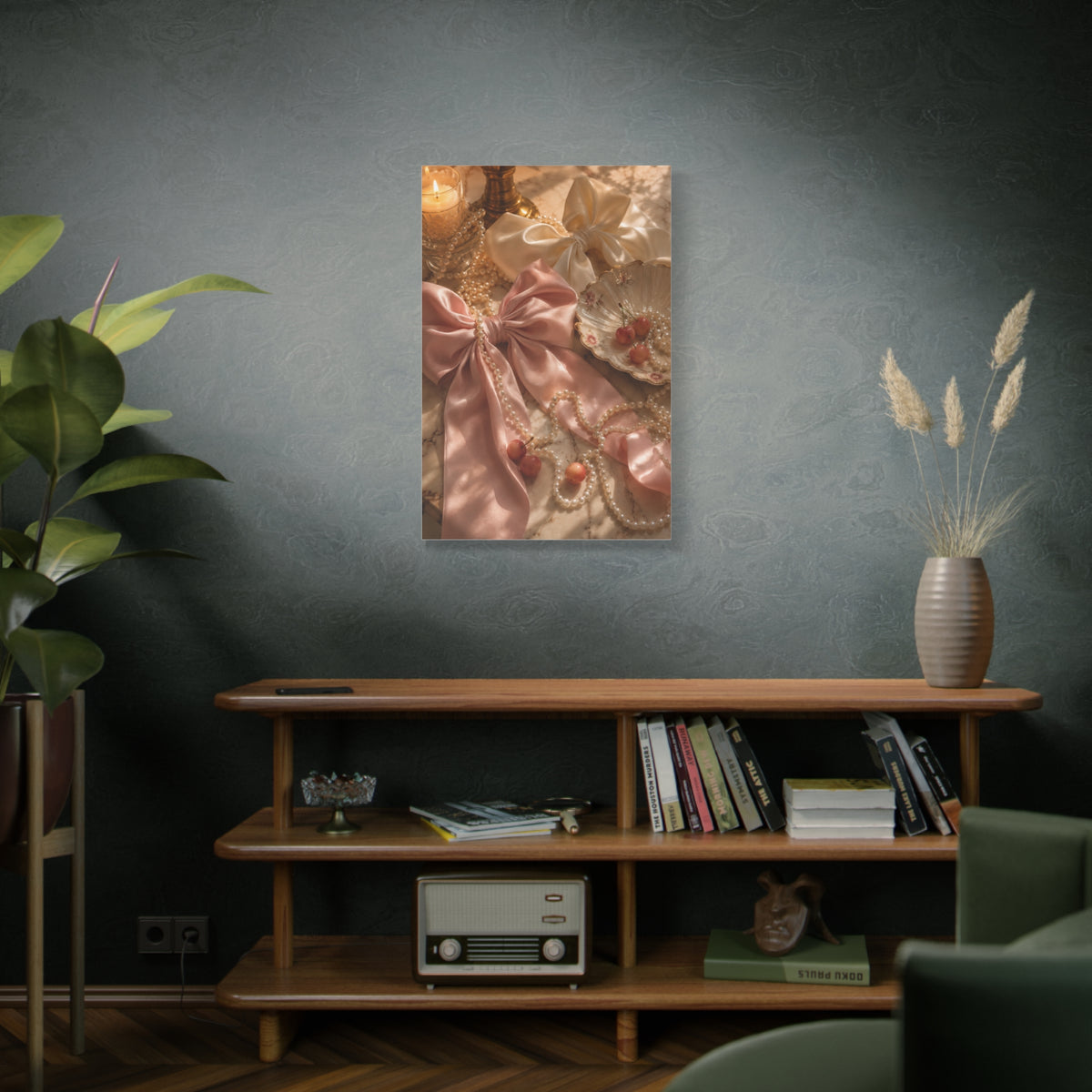 Coquette Silk Bow & Pearl Still Life Wall Art & Canvas Print