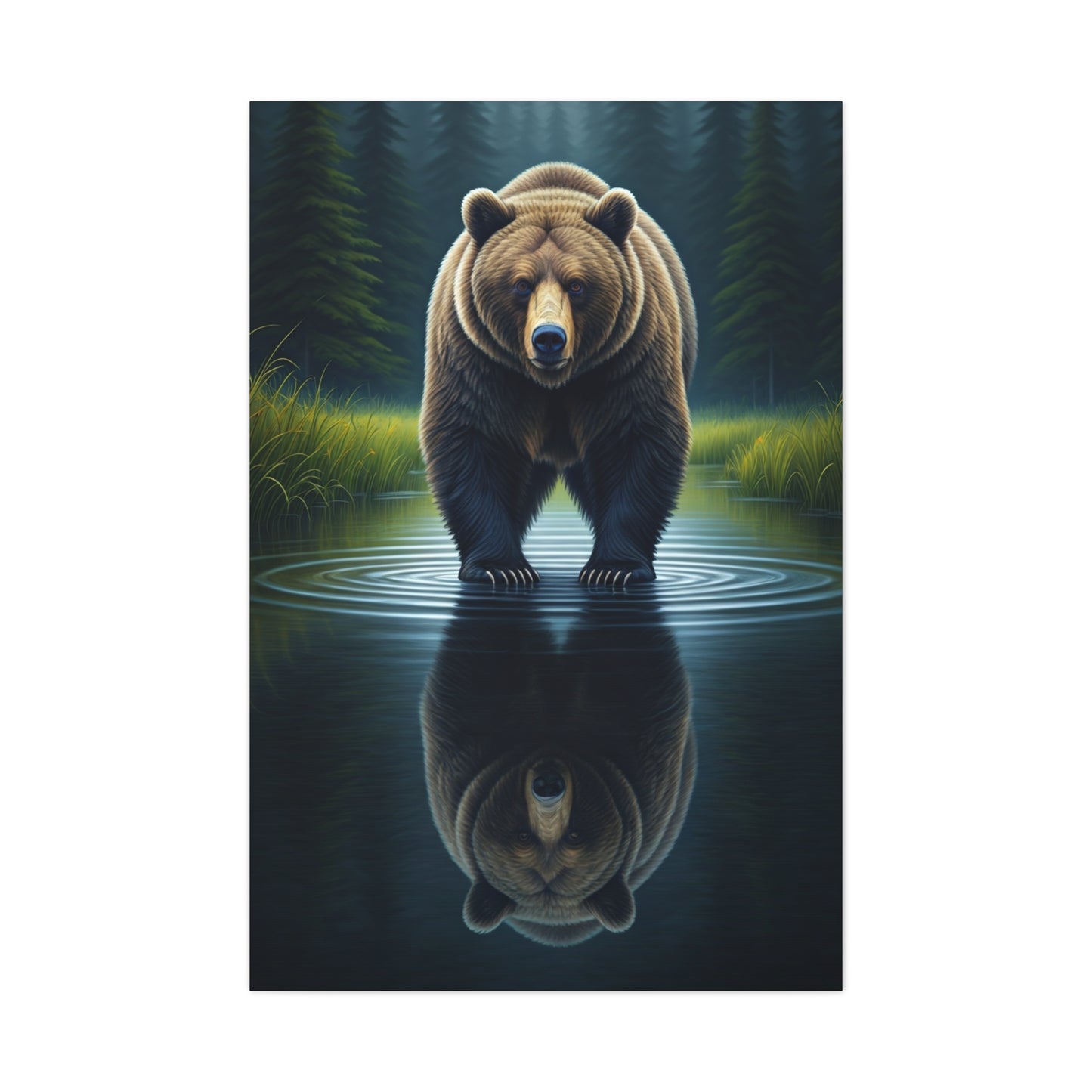 Brown Bear Reflection in Forest Water Wall Art & Canvas Prints