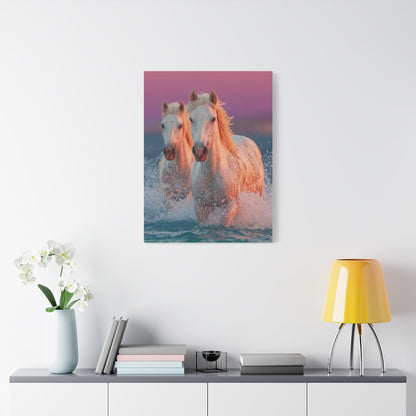 White Horses Ocean Sunset Wall Art & Canvas Print