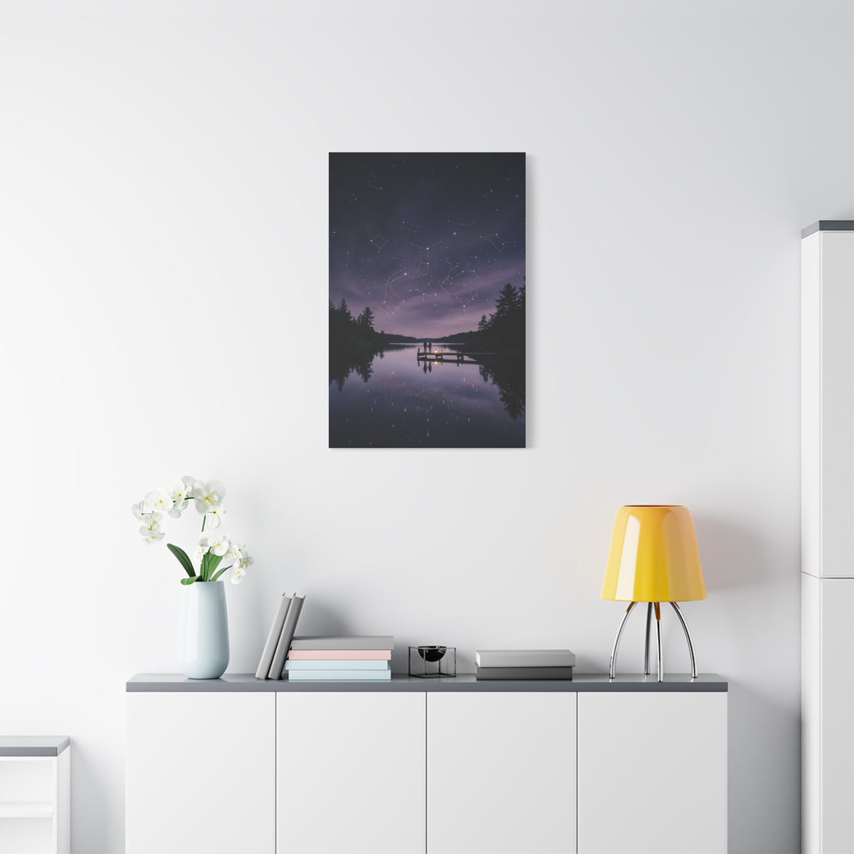 Starlit Reflection Lovers Minimal Scene Wall Art & Canvas Print