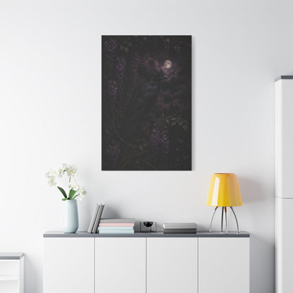 Raven in Wisteria Moonlit Scene Wall Art & Canvas Print