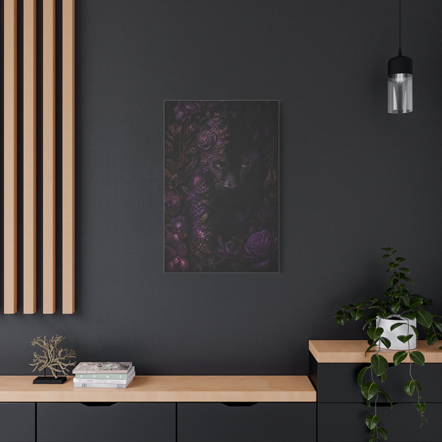 Black Panther Floral Jungle Portrait Wall Art & Canvas Print