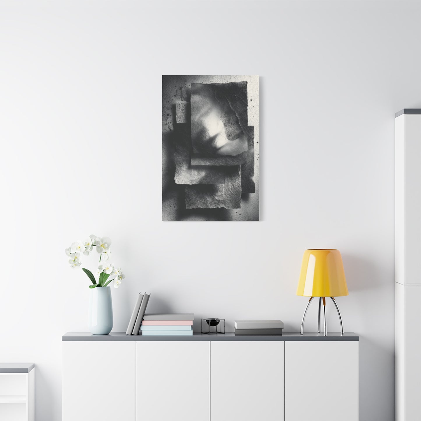Monochrome Layered Paper Abstraction Wall Art & Canvas Print