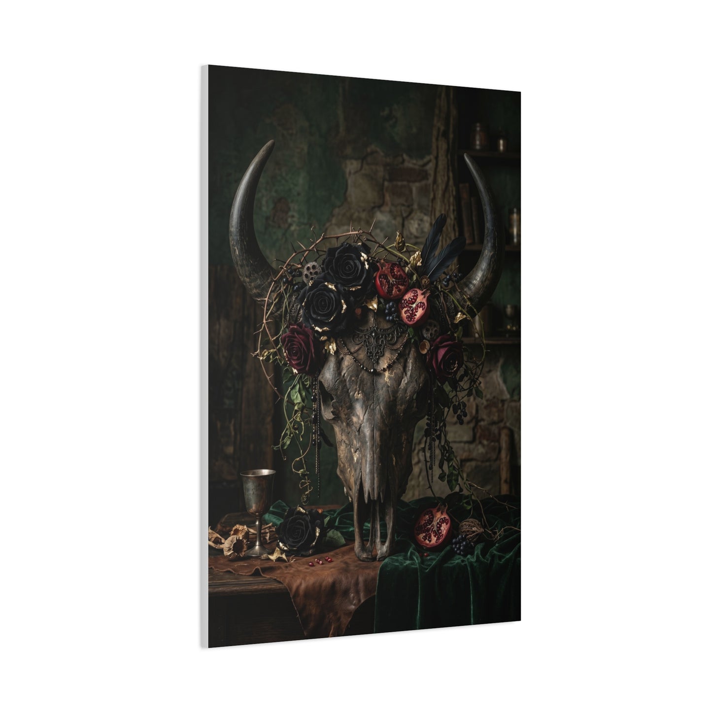 Western Gothic Bull Skull Floral Still Life Wall Art & Canvas Print