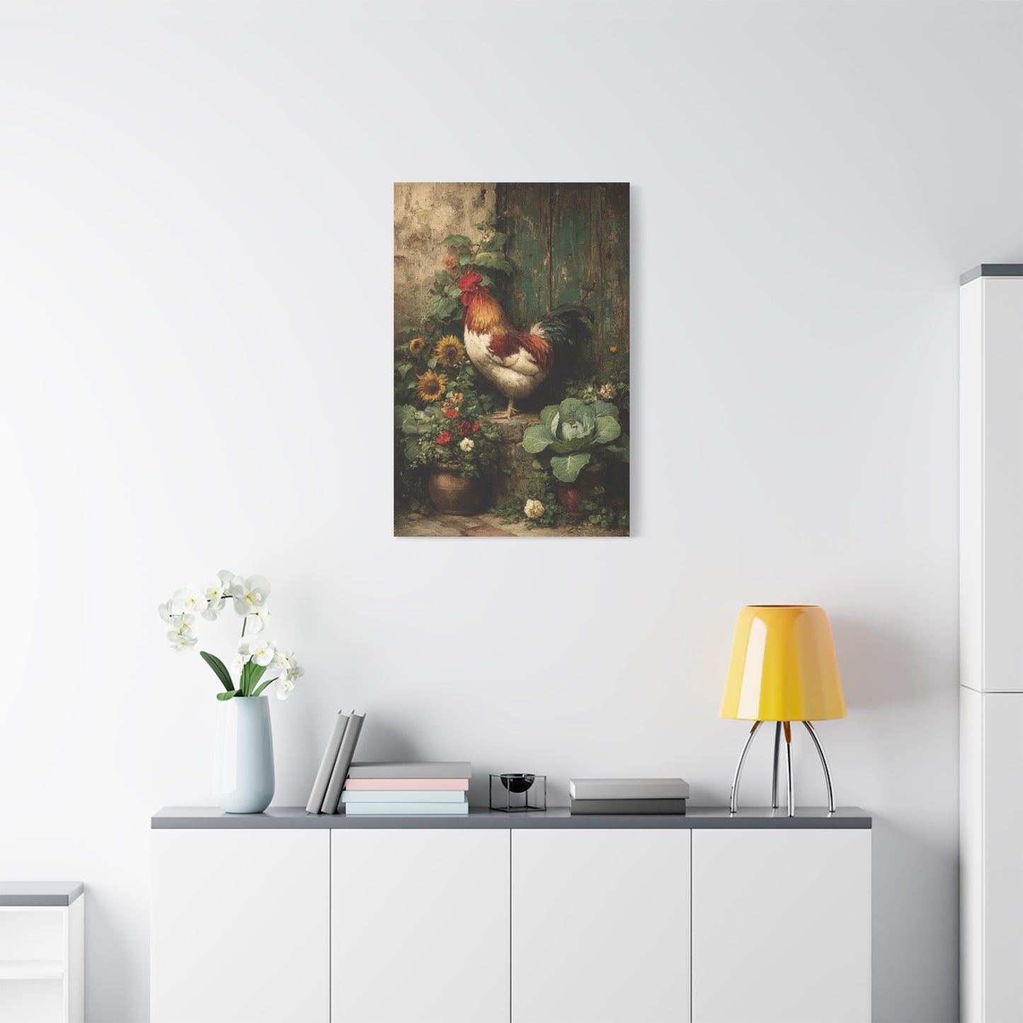 Farmyard Rooster Folk Garden Wall Art & Canvas Print