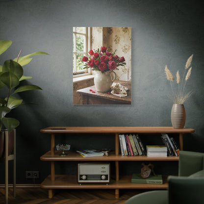English Cottage Red Tulip Still Life Wall Art & Canvas Print