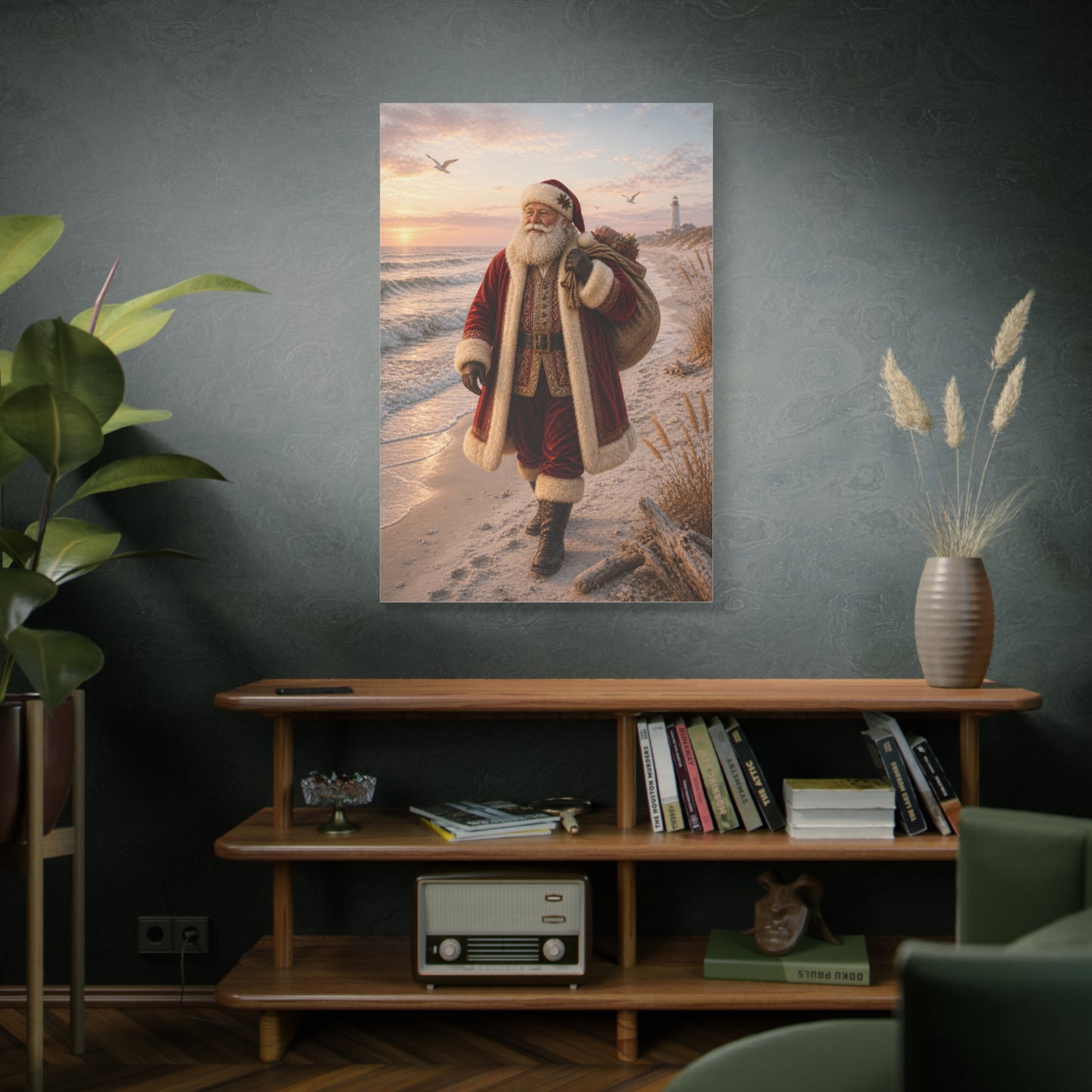 Coastal Santa at Sunrise Wall Art & Canvas Print