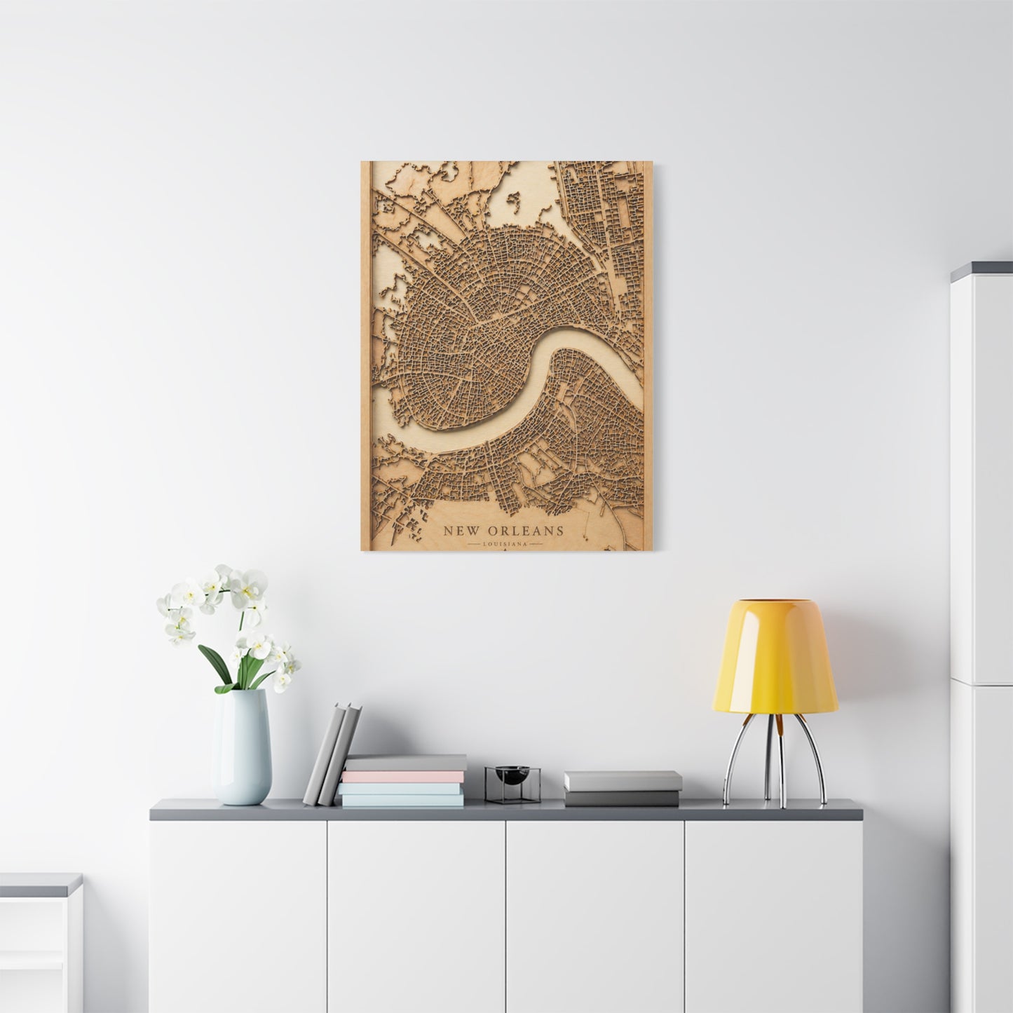 New Orleans Wooden Map Relief Wall Art & Canvas Print
