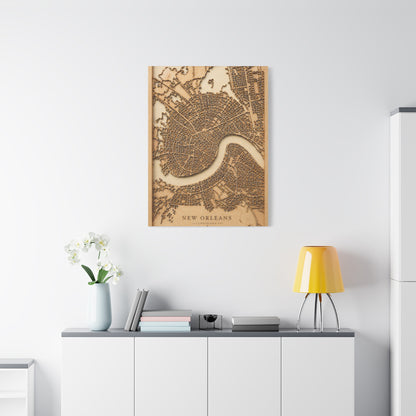 New Orleans Wooden Map Relief Wall Art & Canvas Print