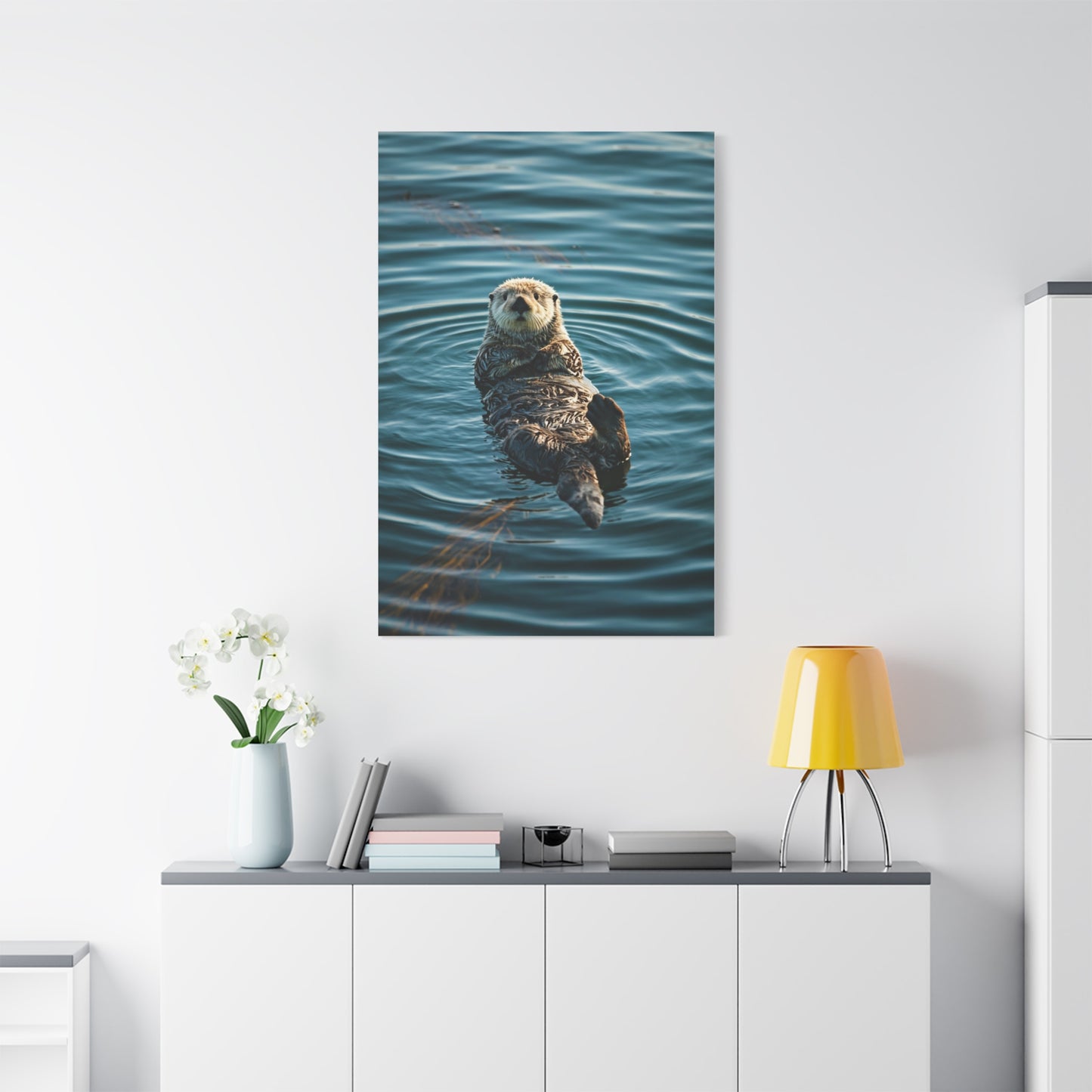 Otter Floating on Water Wall Art & Canvas Prints