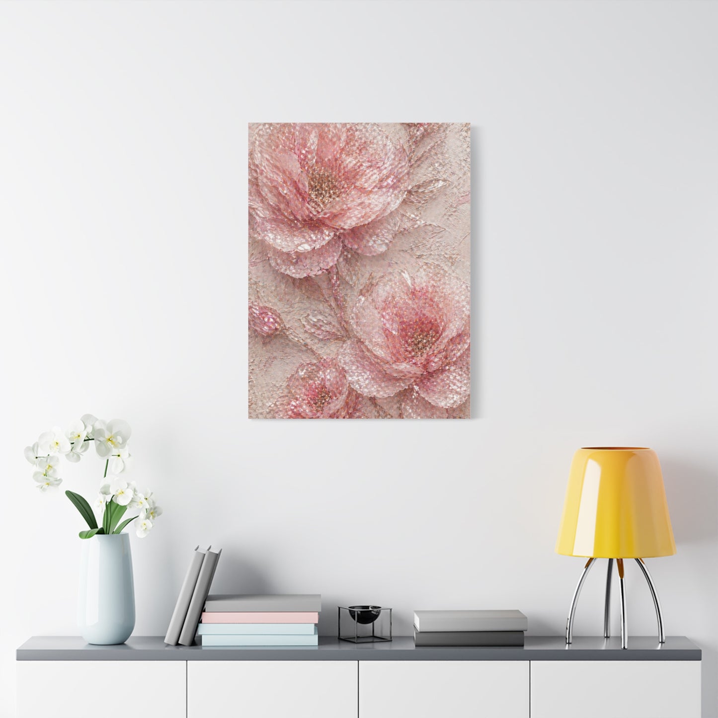 Crushed Glass Pink Floral Relief Wall Art & Canvas Print