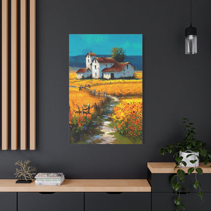 Sunflower Farmhouse Field Landscape Wall Art & Canvas Print