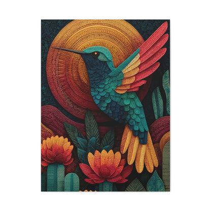Mexican Hummingbird Sun Disc Folk Wall Art & Canvas Print