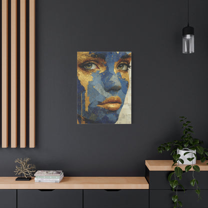 Blue and Gold Abstract Face Collage Wall Art & Canvas Print