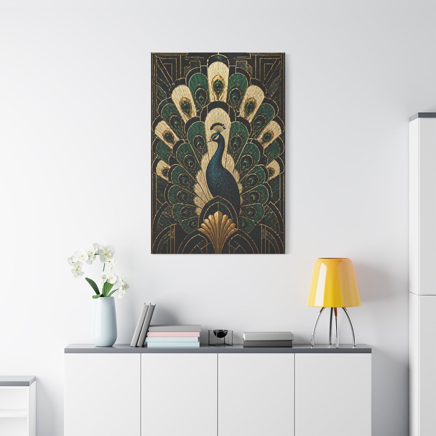 Art Deco Peacock Fan Composition Wall Art & Canvas Print