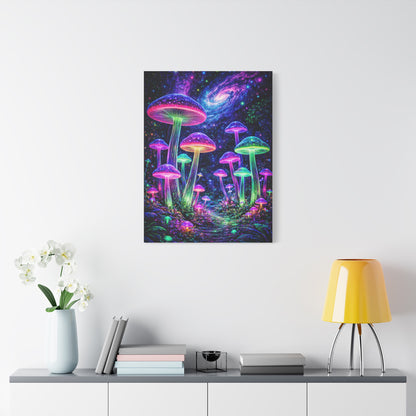 Glowing Giant Mushrooms in Midnight Forest Wall Art & Canvas Print