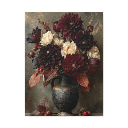 Burgundy Dahlia Autumn Floral Still Life Wall Art & Canvas Print