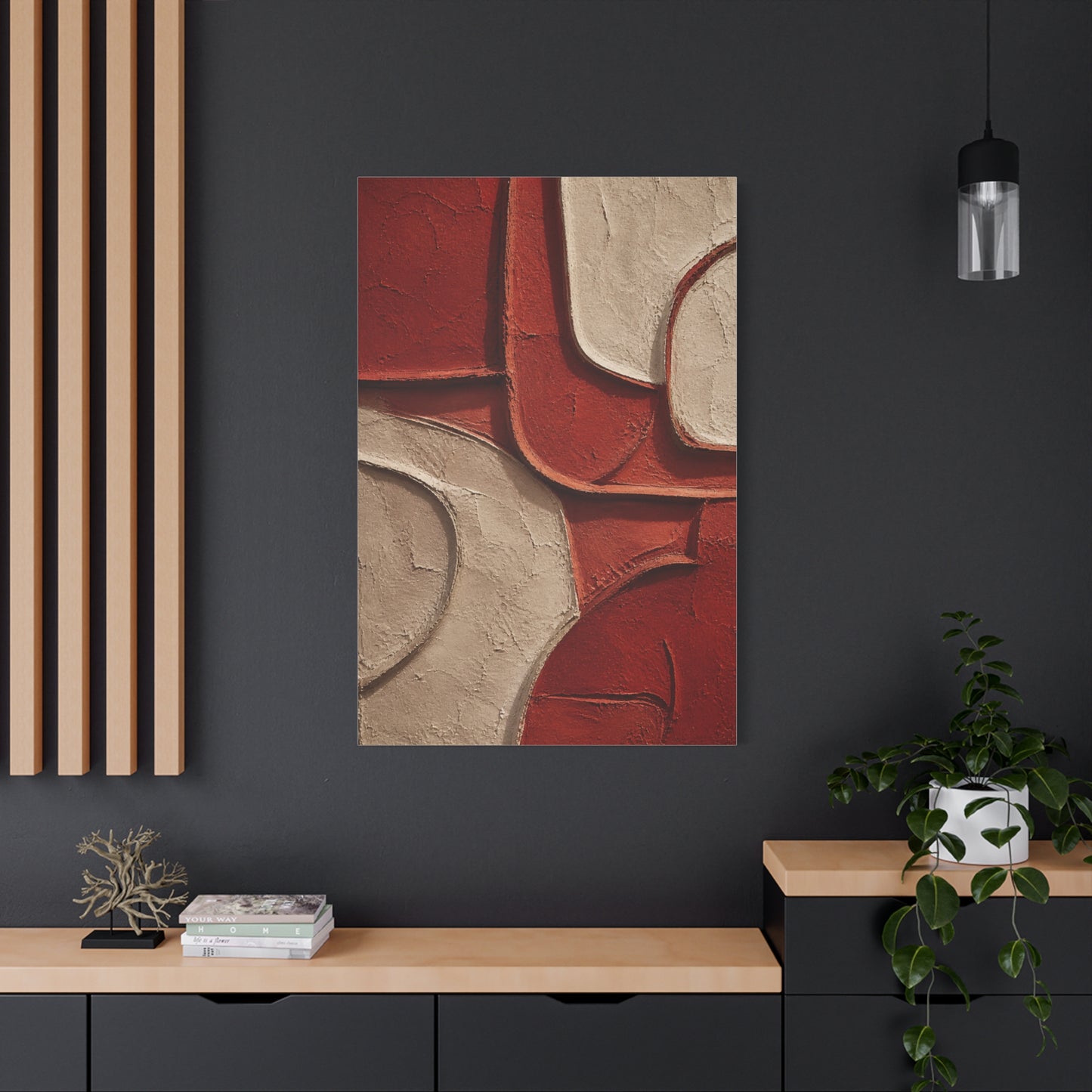 Red and Beige Sculptural Minimal Abstraction Wall Art & Canvas Print