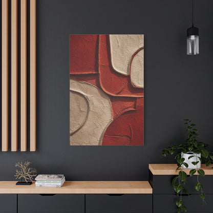 Red and Beige Sculptural Minimal Abstraction Wall Art & Canvas Print