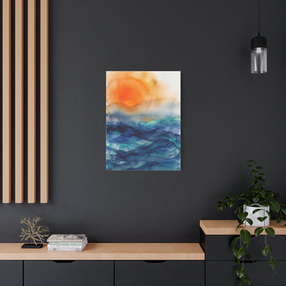 Minimal Orange Sunrise Watercolor Wall Art & Canvas Print