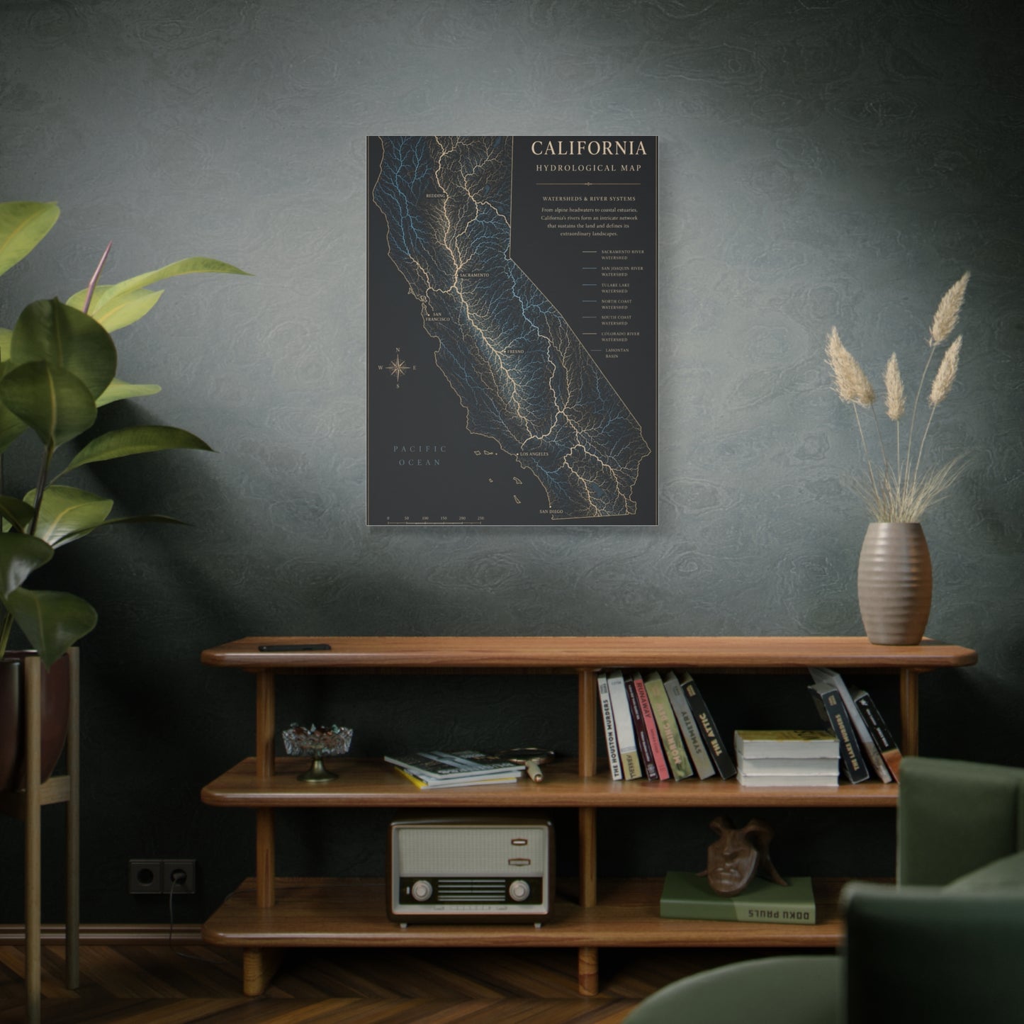 California Hydrological Watershed Map Wall Art & Canvas Print