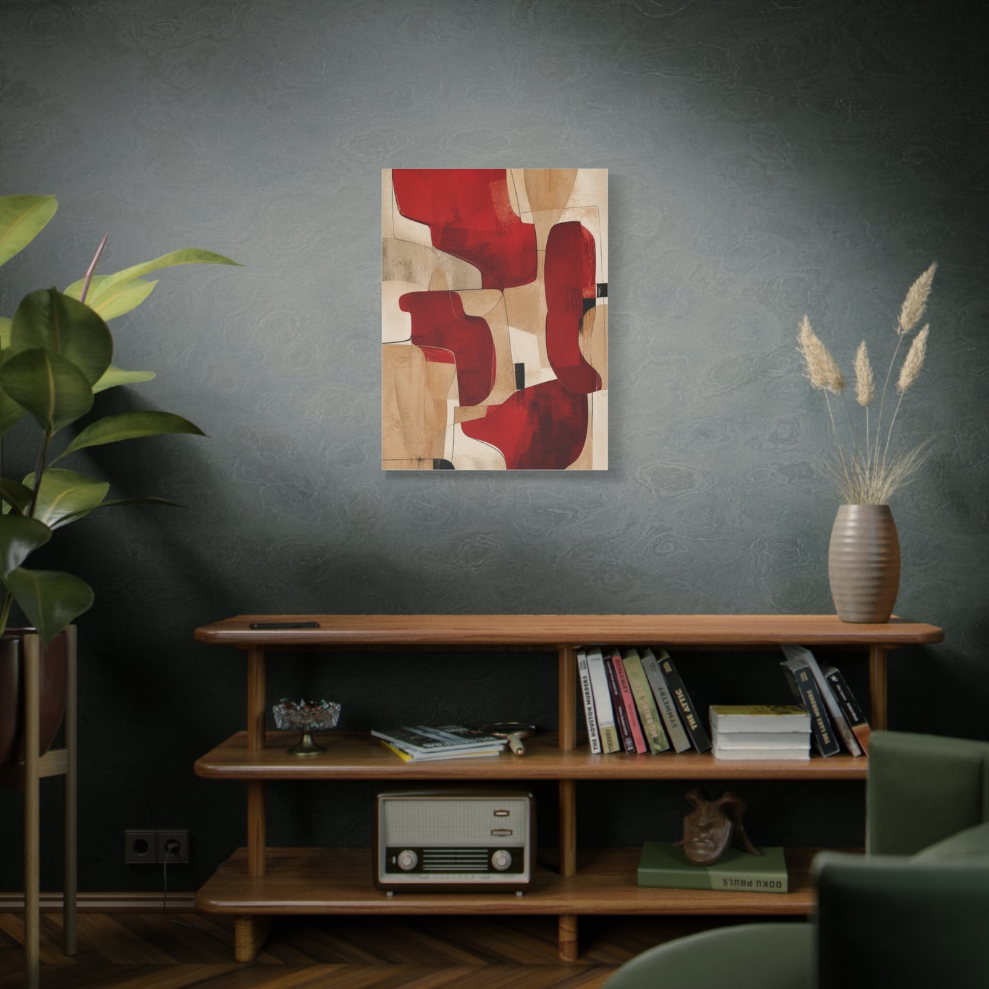 Modern Red and Beige Organic Abstract Wall Art & Canvas Print