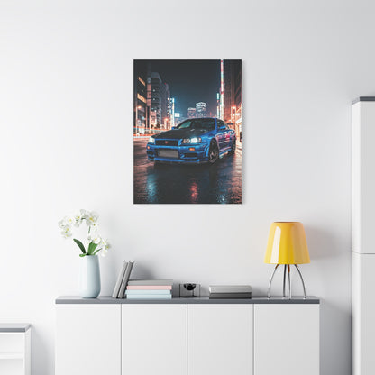 Nissan Skyline GT-R R34 City Rain Reflections Wall Art & Canvas Prints