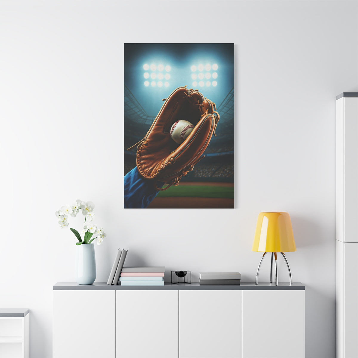 Baseball Glove Catch Under Stadium Lights Wall Art & Canvas Prints