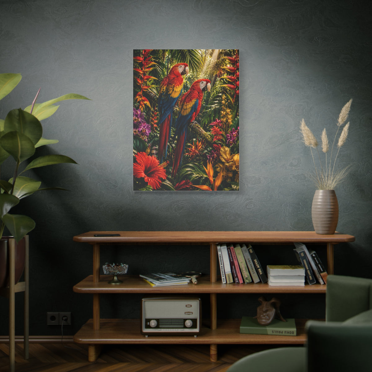 Luxury Jungle Macaw Floral Scene Tropical Wall Art & Canvas Print