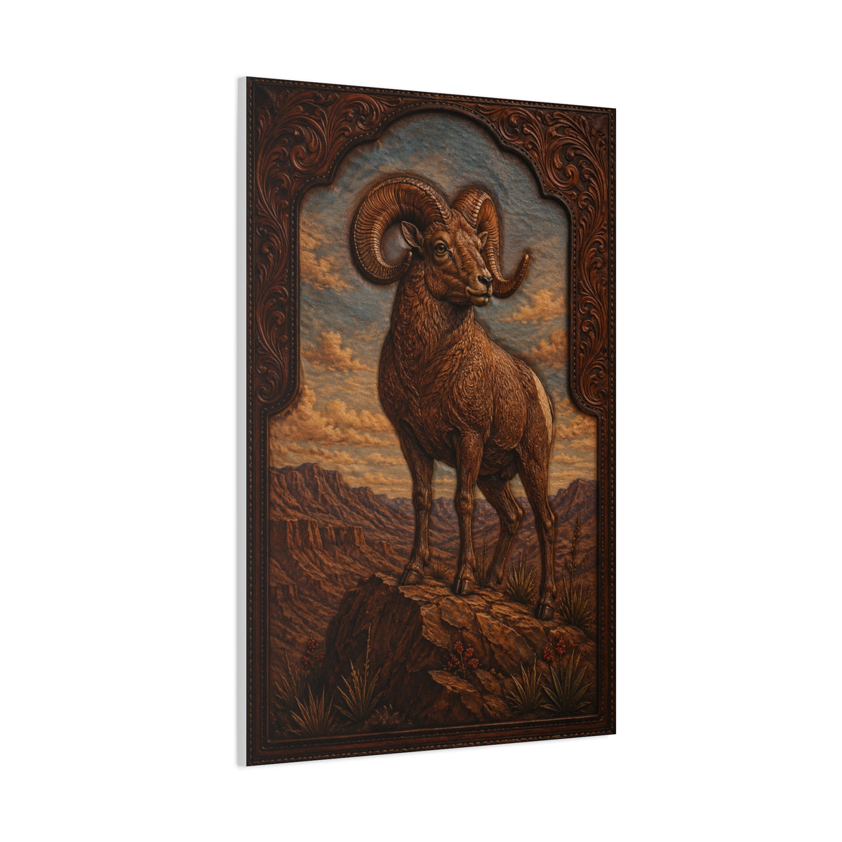 Hand Tooled Bighorn Sheep Southwest Wall Art & Canvas Print