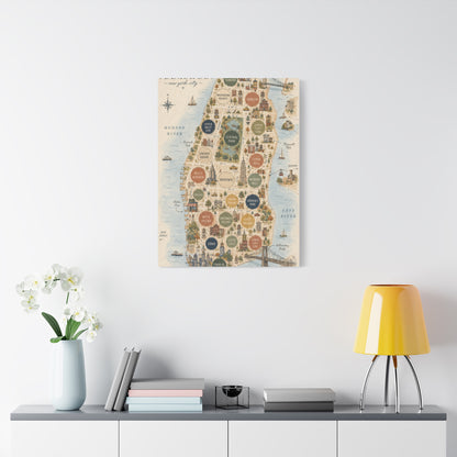 Manhattan Illustrated Map Composition Wall Art & Canvas Print