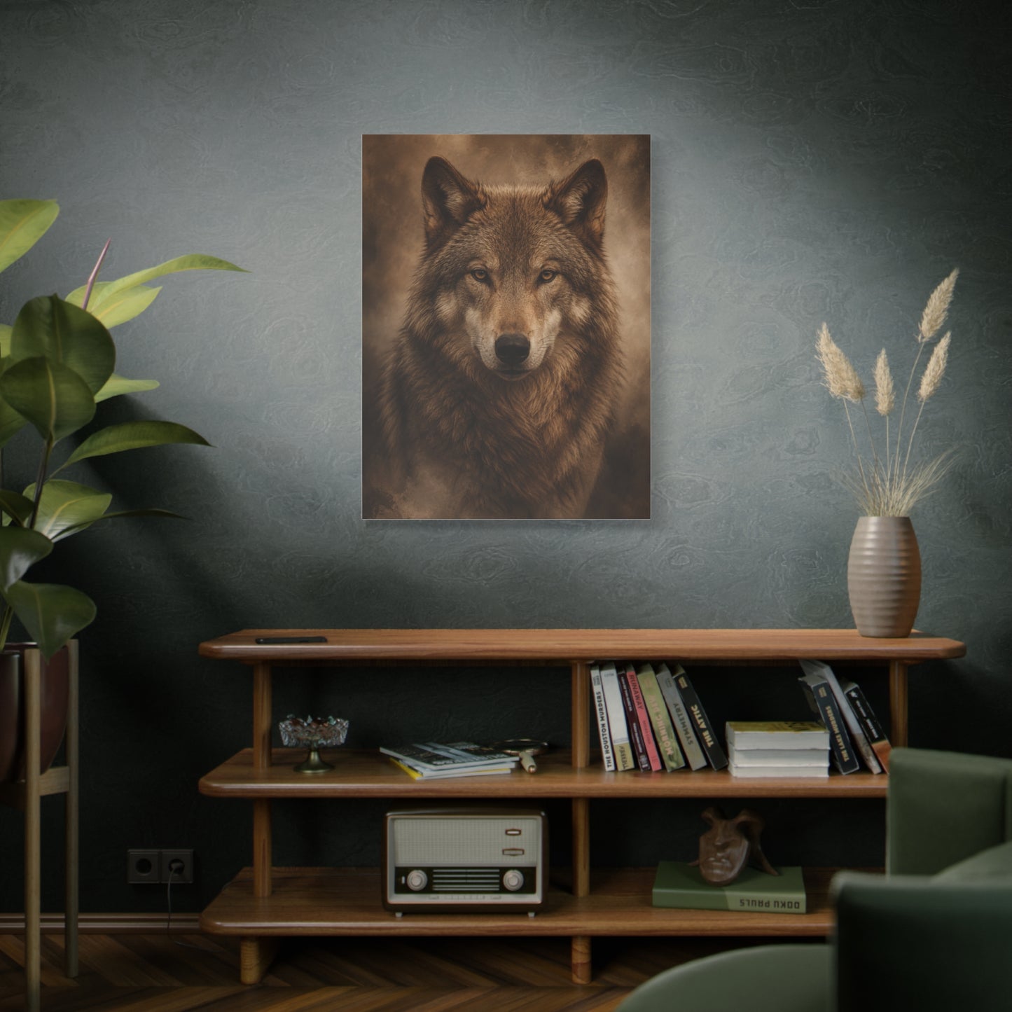 Warm-Toned Studio Wolf Portrait Wall Art & Canvas Print