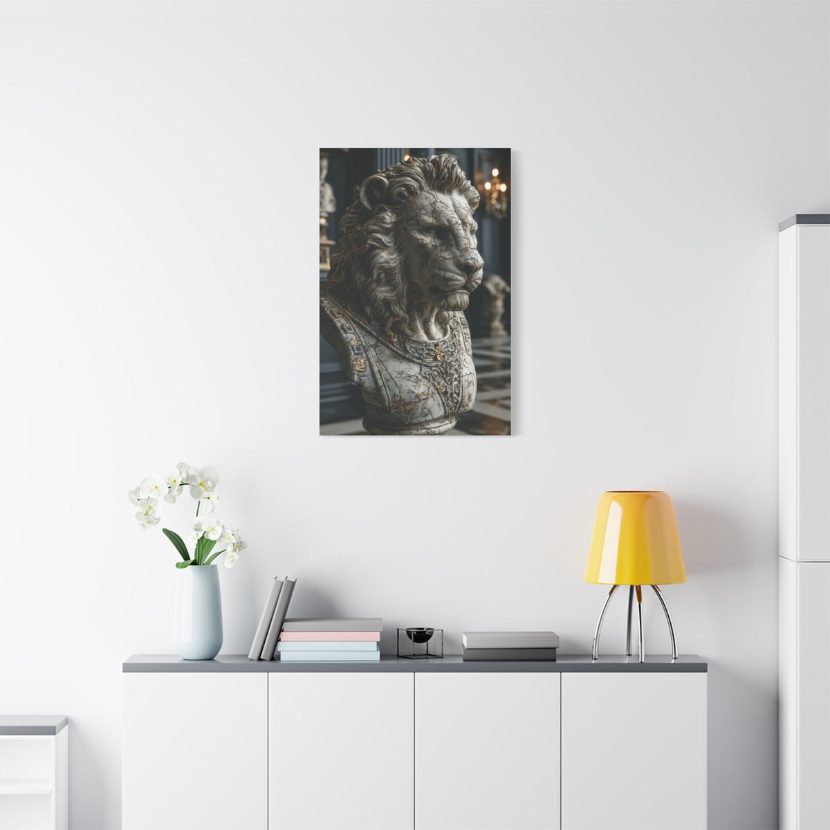 Marble Lion Bust Royal Sculpture Wall Art & Canvas Print