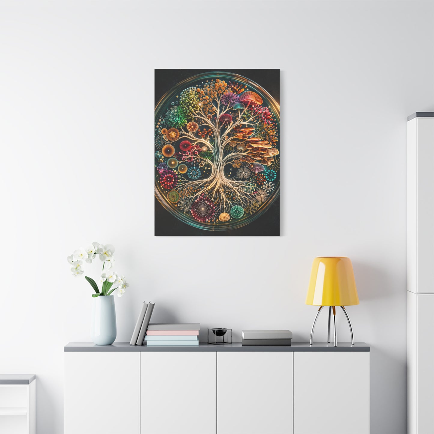 Luminous Bio-Art Fungal Tree Petri Study Wall Art & Canvas Print