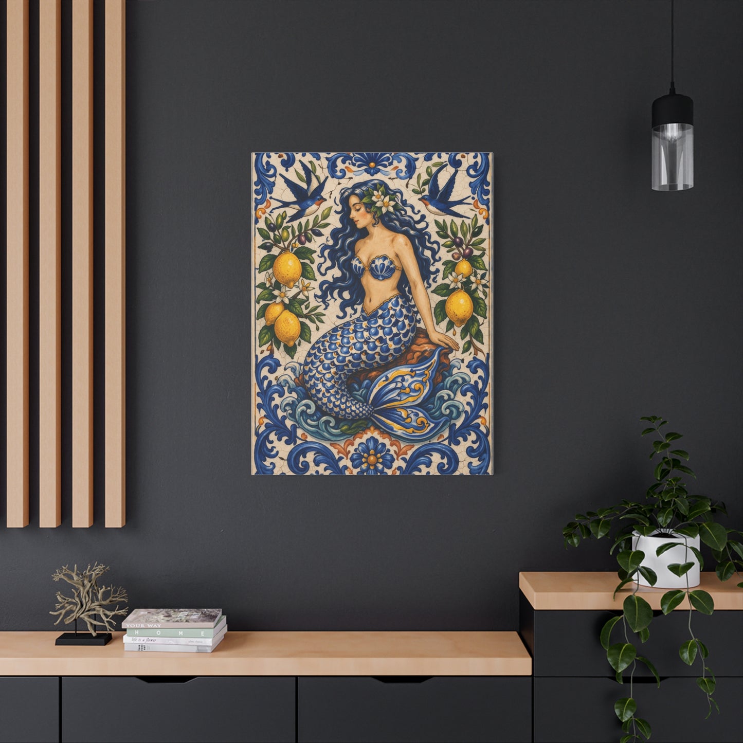 Sicilian Majolica Mermaid Tile Wall Art & Canvas Print