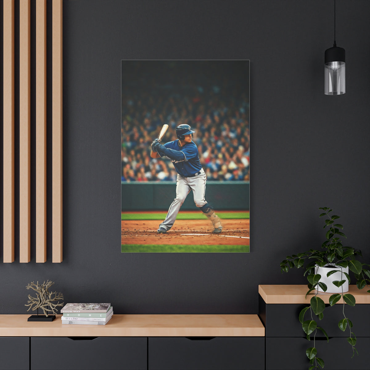 Lone Baseball Player Under Stadium Lights Wall Art & Canvas Prints