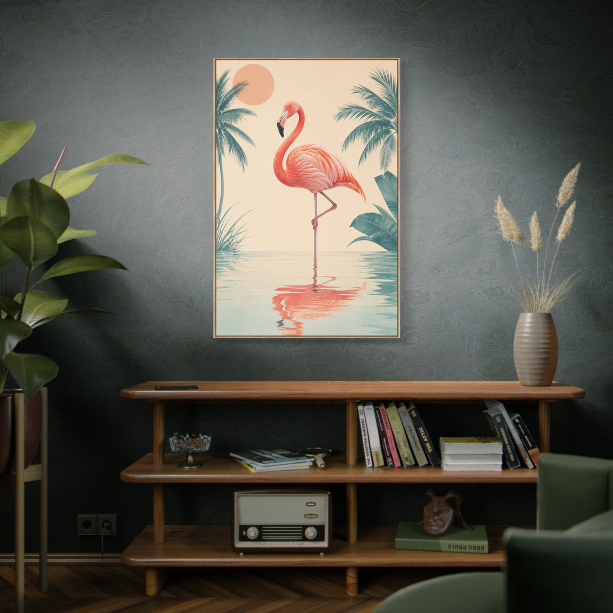 Minimal Flamingo Sunset Reflection Tropical Wall Art & Canvas Print