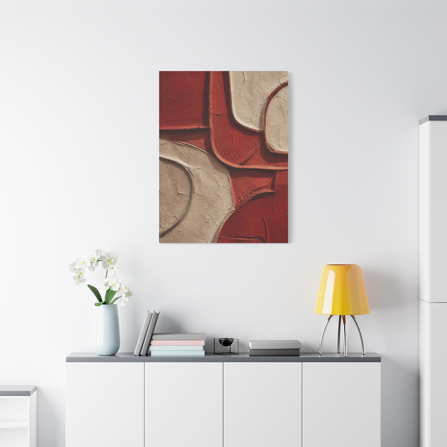 Red and Beige Sculptural Minimal Abstraction Wall Art & Canvas Print