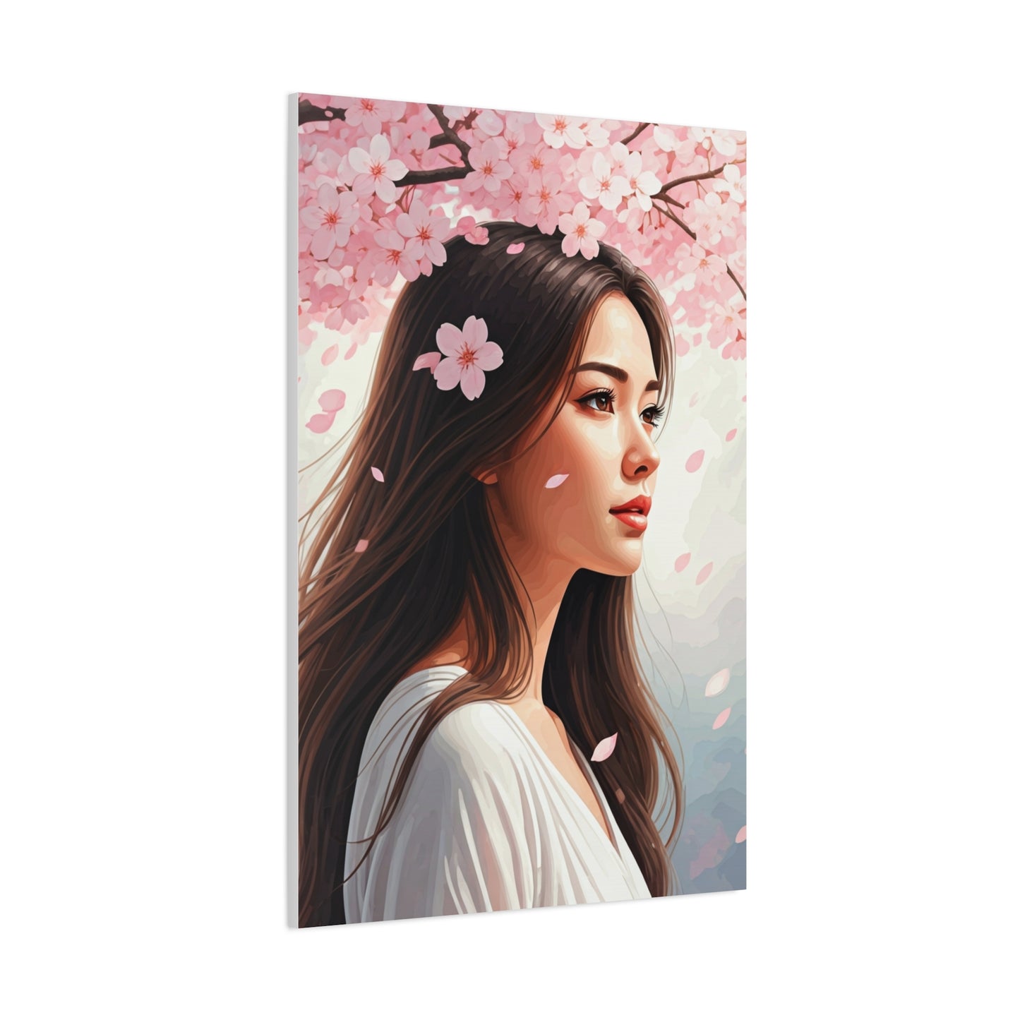 Woman Beneath Falling Cherry Blossoms Wall Art & Canvas Prints