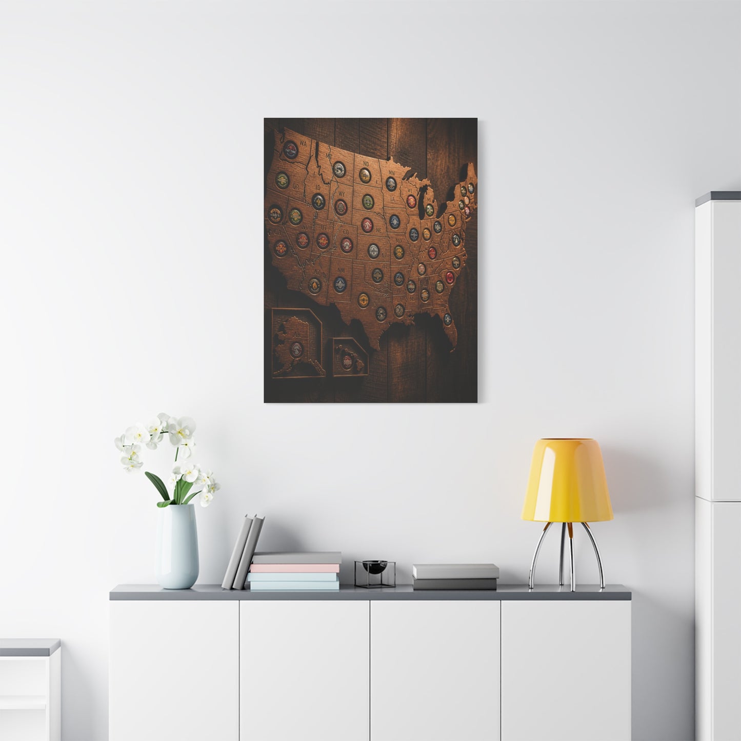 Wooden Beer Cap USA Map Wall Art & Canvas Print