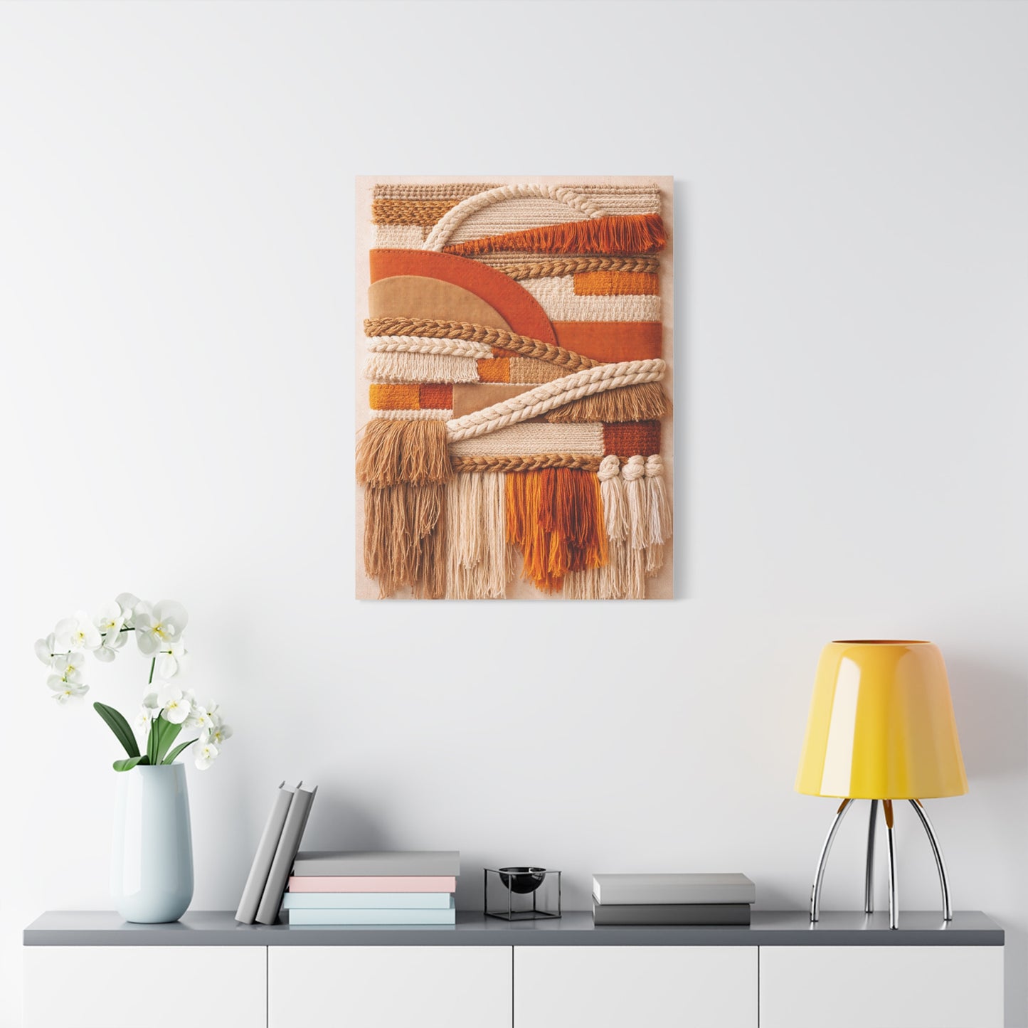 Boho Textile Orange Fiber Composition Wall Art & Canvas Print