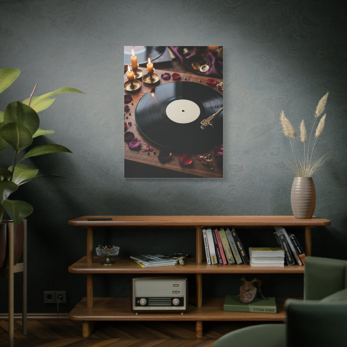 Candlelit Vinyl Love Night Scene Wall Art & Canvas Print