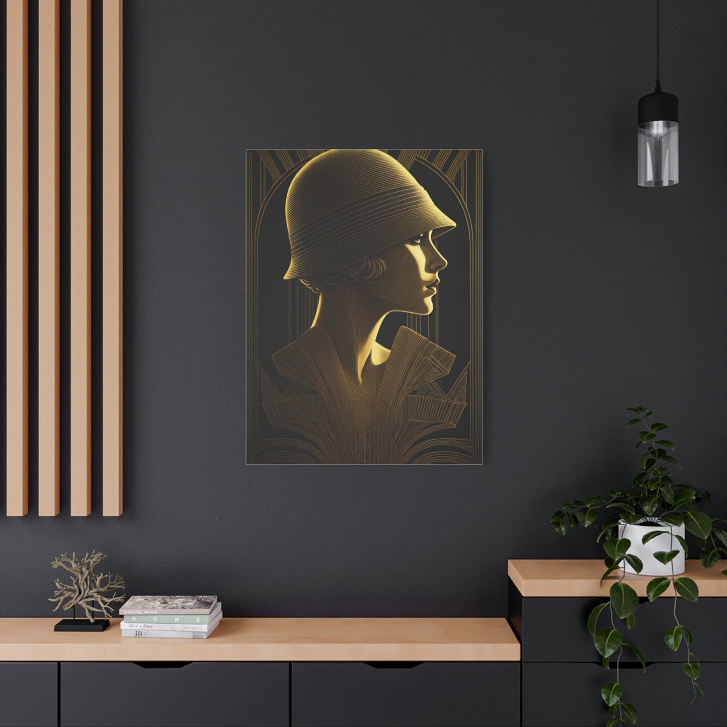 Golden Deco Profile Woman Wall Art & Canvas Prints